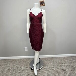 charlotte russe burgundy lace dress CHARLOTTE RUSSE Burgundy Lace Dress Club Party Womens S Long Sleeve Prom EUC